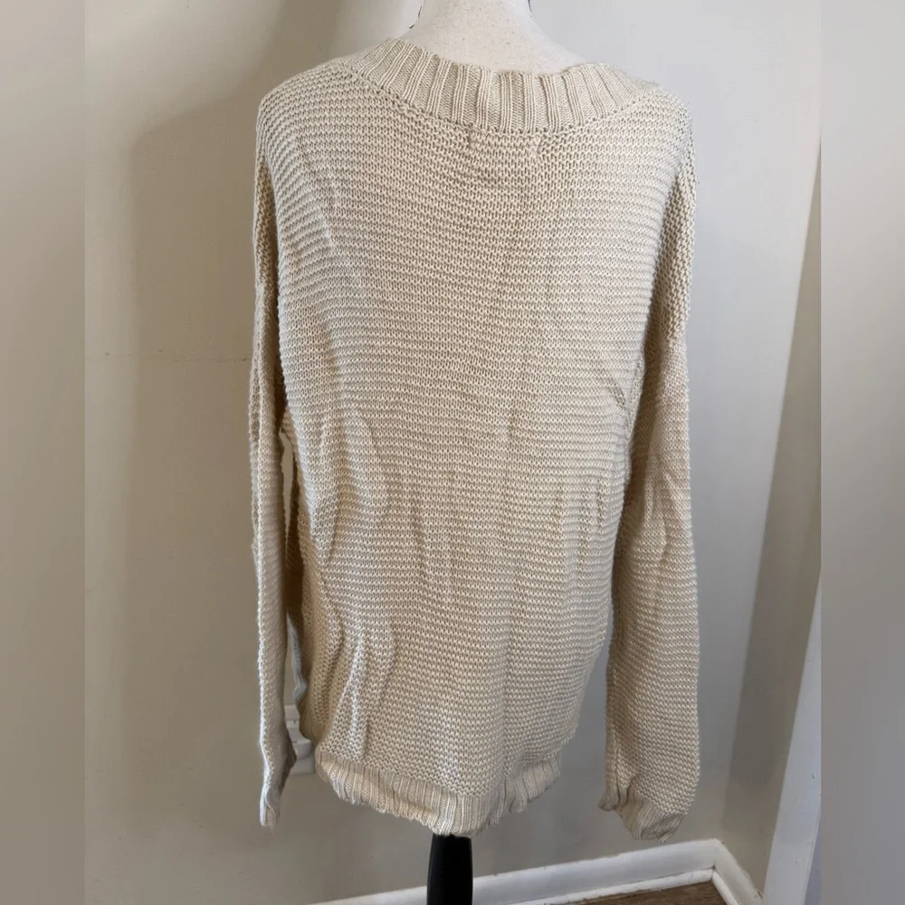 Jack by BB Dakota boho sweater cream chunky knit lace up V neck long sleeves Med - Picture 2 of 10